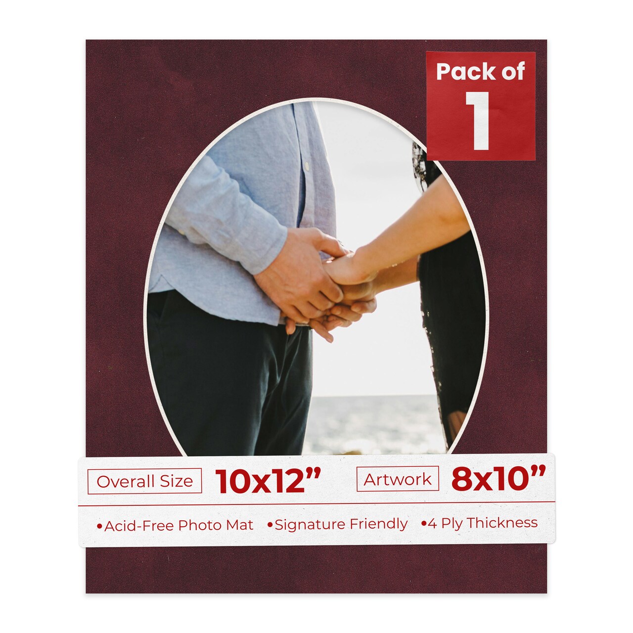 Dark Red Suede Mat Board for 10x12 Frames - Oval Opening for 8x10 Photos